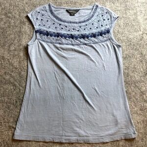 Eddie Bauer Sleeveless Top‎ Women's S Blue Knit Crochet Trim Tank Casual